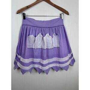 VTG Handmade XS Waist Apron Purple‎ White Pockets Embroidered Accents Tie Back